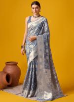 Cotton Grey Festival Wear Floral Print Saree